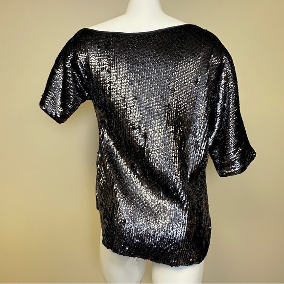 Amanda Uprichard Black Silver Sequined One-Shoulder Top Asymmetric Size Small - Picture 4 of 9